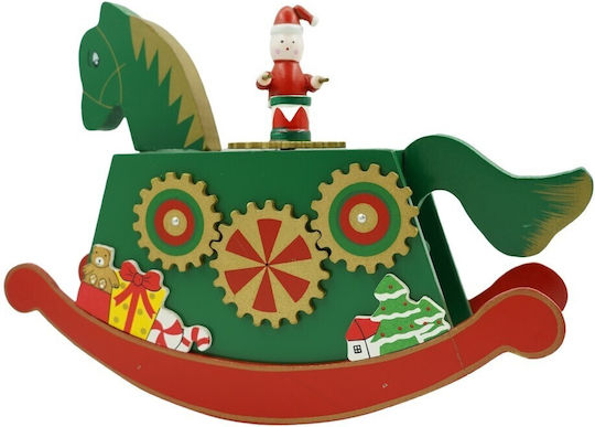 Christmas Decorated Music Box Pony Green Wooden 18 Cm X 25 Cm Indoor Alista Home
