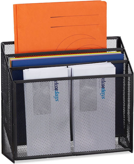 Relaxdays Document Organizer 3 Compartments Black 29.5x9x32 Cm