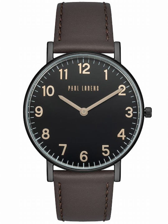 Paul Lorens Ανδρικό Ρολόι 40mm Μπαταρίας με Μαύρο Δερμάτινο Λουράκι