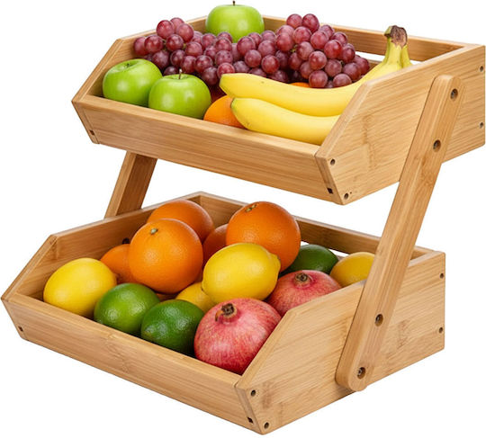 Relaxdays Bol De Fructe Din Bambus 2 Nivele Maro 26.5x25x30cm