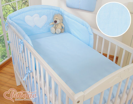 Bobono Bobono Baby Bettwäsche-Set Für Krippe Blue Hearts Und Streifen 3 Stück