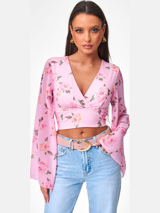 Decoro Γυναικείο Crop Top Floral Ροζ