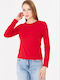 Women's Cotton Long Sleeve Red Blouse