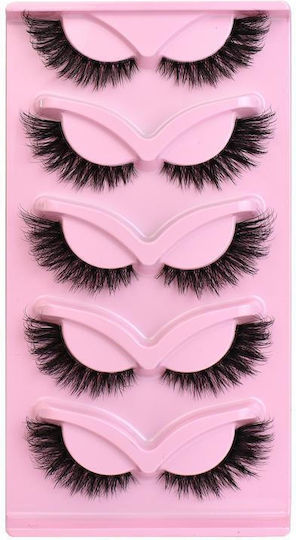Pairs Set Pink Fox Full-length Fox-eye False Lashes Cat-eye Voluminous Curly Realistic Lashes Fox-style Kz04