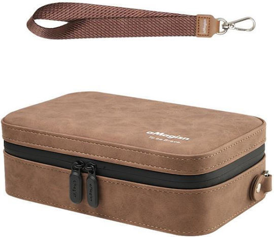 Nubuck Leather Action Camera Carrying Case Amagisn Small Travel Storage Bag Adjustable Dividers Brown