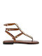 Leather Women's Flat Sandals Brown