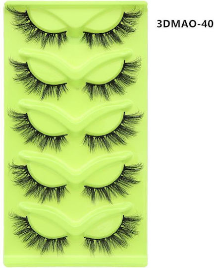 5 Pairs Set Green False Lashes Fox Eye Type Voluminous Realistic Fox Eye Shape Specifications 3dmao-40
