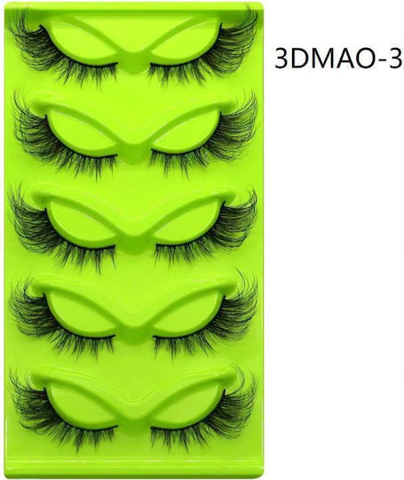 5 Pairs Set Green False Lashes Fox Eye Type Voluminous Realistic Fox Eye Shape Specifications 3dmao-03