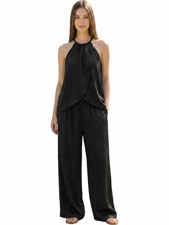 Benissimo Women's Black Set with High Waist Trousers with Rubber Band