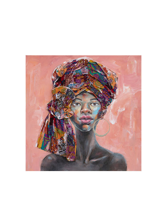 African Girl Decorative Painting 80x80x4cm Canvas Multicolor Wood C542945