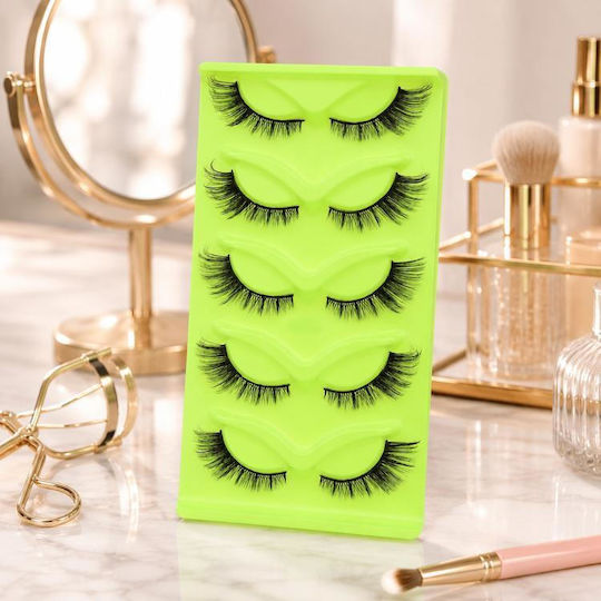 5 Pairs Set Green False Lashes Fox Eye Type Voluminous Realistic Fox Eye Shape Specifications 3dmao-33