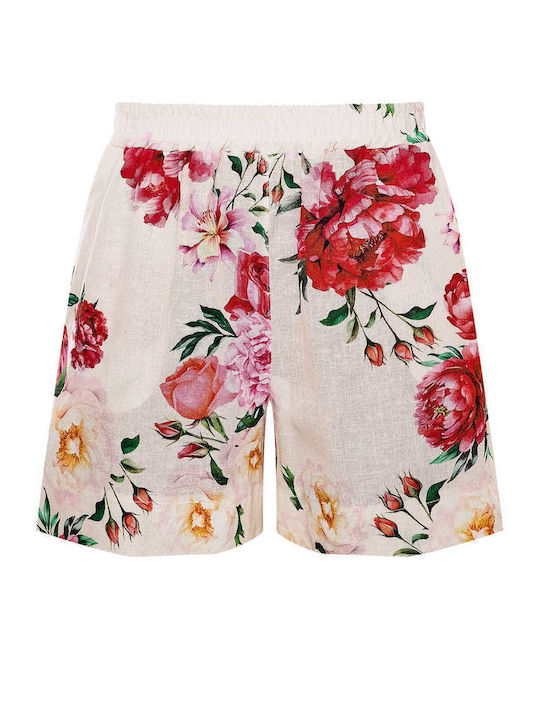 Celestino Women's Floral Cotton Beige Shorts