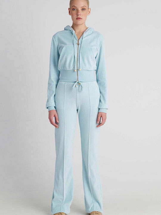 High Waist Flared Velvet Sweatpants Blue