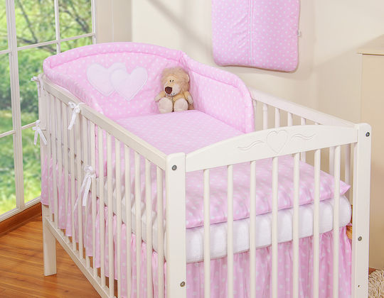 Bobono Gitterbettumrandungen Standard Innere Weiß Polka Dot Herzen Auf Pink OCHR-herzen-553