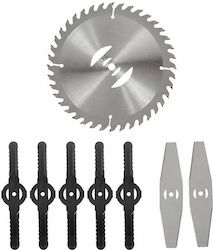Siks Replacement Accessory Set Electric Battery-powered Brush Cutter 1 Disc 5 Plastic Blades 2 Steel Blades Silver