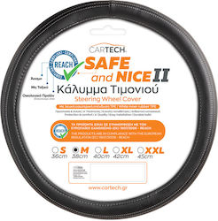 Cartech Car Steering Wheel Cover Diameter 38cm Leather Black with White Seam