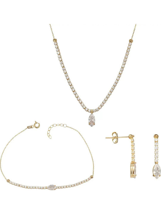 Set with Necklace Earrings & Bracelet from 14K Gold with Stones Set with Necklace Earrings & Bracelet from 14K Gold with Stones