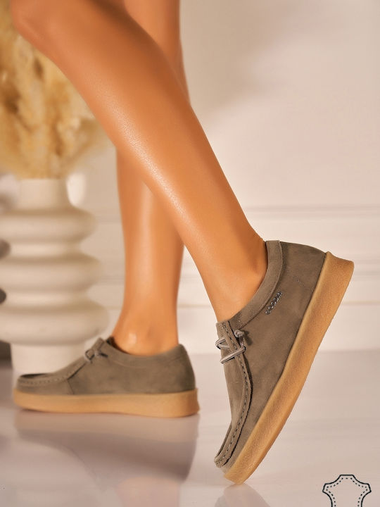 Mocasini Dama Din Piele În Culoare Kaki