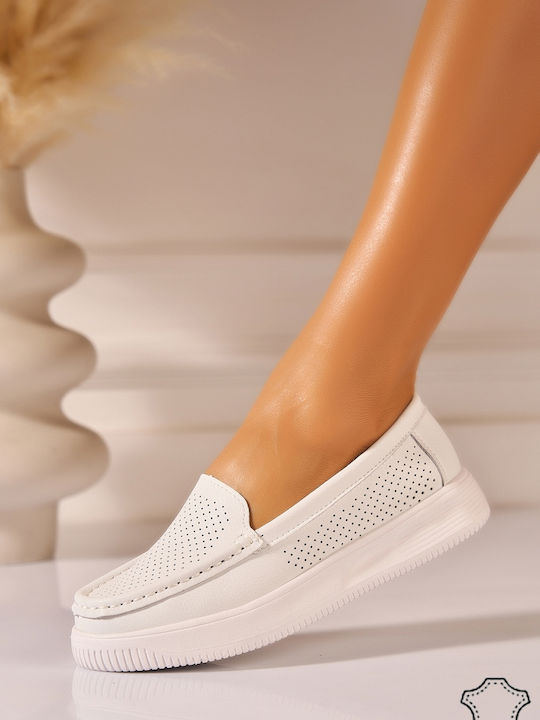 Mocasini Dama Din Piele Albă
