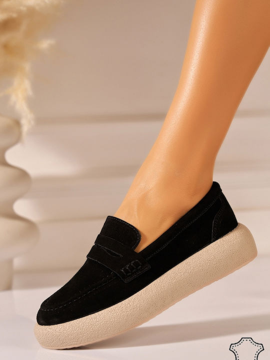 Leather Women's Moccasins In Black Color