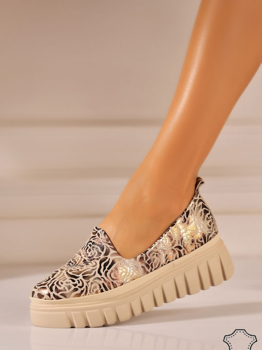 Leder Damen Mokassins in Gold Farbe