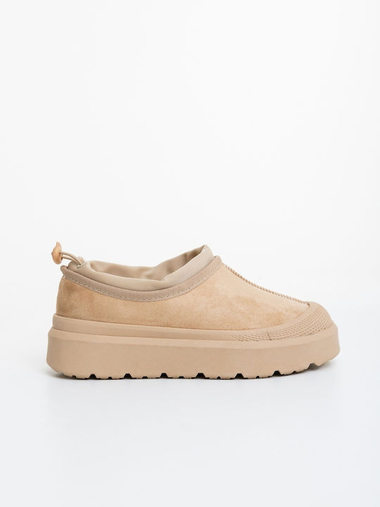 Women's Ankle Boots with Platform & Fur Beige
