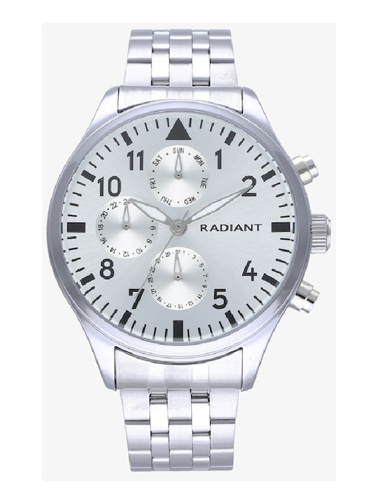 Radiant Ανδρικό Ρολόι 43mm Μπαταρίας με Ασημί Μεταλλικό Μπρασελέ