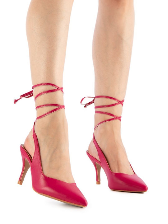 Pantofi cu Toc Stiletto Ascuțiți din Piele cu Barete Fuchsia