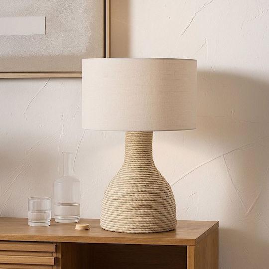 Liberta Table Lamp Made of Rope with White Shade and Beige Base