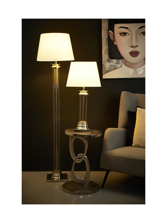Liberta Metal Table Lamp with White Shade and Silver Base