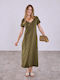 Celestino Women's Maxi Dress Cotton Loose Fit Khaki