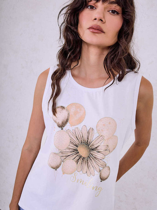 Celestino Sleeveless Top Printed Loose Fit White