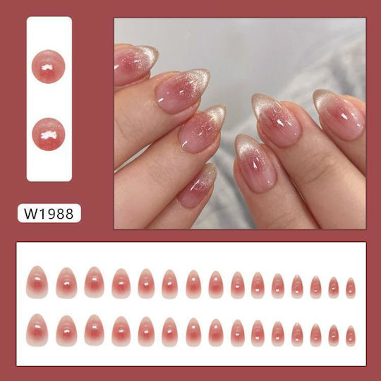 30 Stück Verpackung Jelly Pink Cat Eye Press On Nägel Kurze Mandeln Glänzend Magnetisch Künstliche Nägel Transparente Ombre Glitter Glitter Glitter Damen Nägel W1988