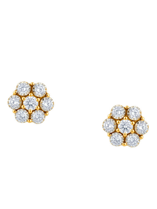 Stud Earrings Rosette Made of 14K Gold with Diamond