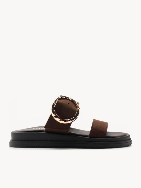 Braune Leder Flatforms Mit Großem Metallischer ...