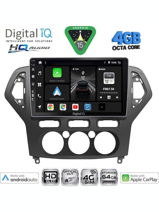Digital IQ Car Audio System for Ford Mondeo 2007-2011 with A/C Bluetooth USB WiFi GPS Apple CarPlay Android Auto with 10" Touch Screen
