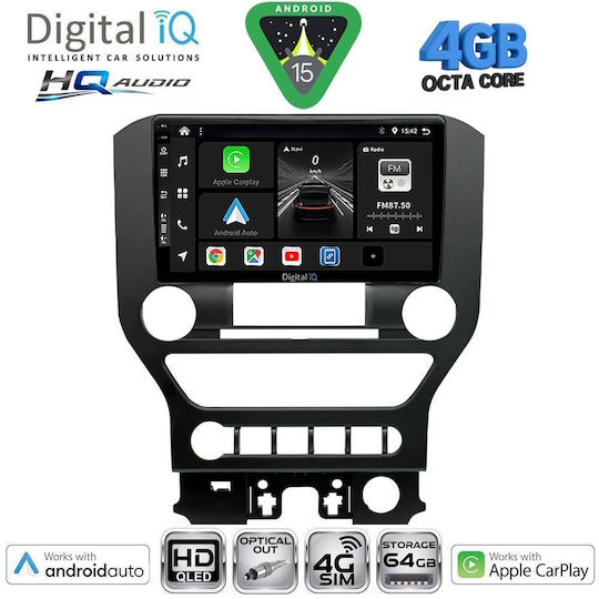 Digital IQ Car Audio System for Ford Mustang 2015-2020 (Bluetooth/USB/WiFi/GPS/Apple CarPlay/Android Auto) with 9" Touch Screen