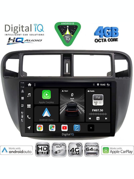 Digital IQ Car Audio System for Honda Civic 1995-2001 with A/C (Bluetooth/USB/WiFi/GPS/Apple CarPlay/Android Auto) with 9" Touch Screen