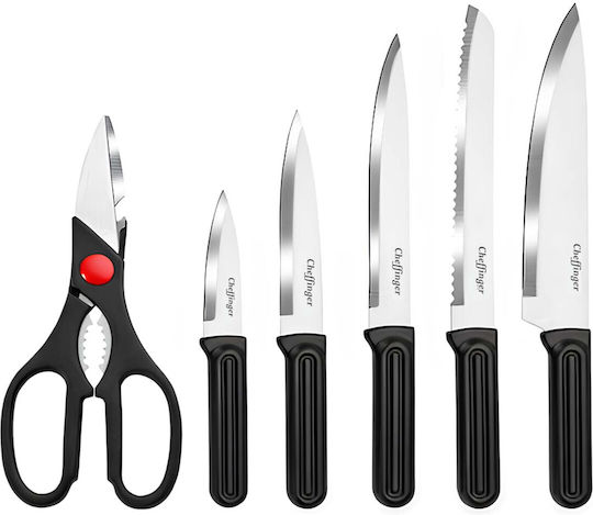 Cheffinger 7-piece Knife Set Storage Block Scissors Ergonomic Handles Black Silver