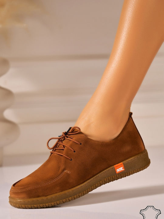 SCVDRG Suede Γυναικεία Oxfords σε Καφέ Χρώμα