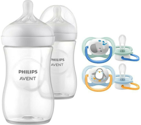 Philips Set Biberoane din Plastic Natural Anti-Colici cu Tetină din Silicon pentru 0-6 Luni Albe 260ml 2 Bucăți