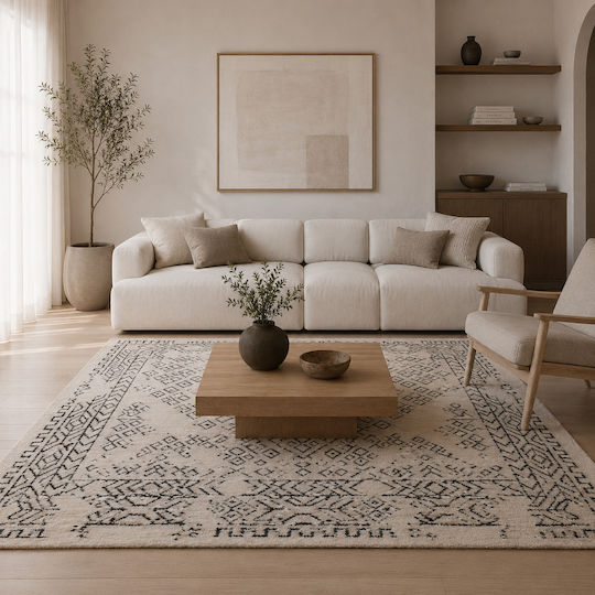 Shaggy Geometric Covor Rectangular Crem 240x300cm