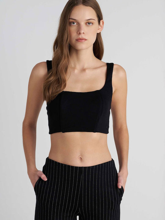 Bluza Damă Crop Top Cu Bretele Neagră