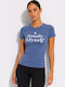 Damen Bluse Baumwolle Kurzärmelig Blau