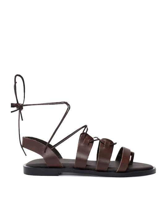 Leather Women's Flat Sandals Brown