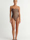 One Piece Swimsuit Animal Print Brown