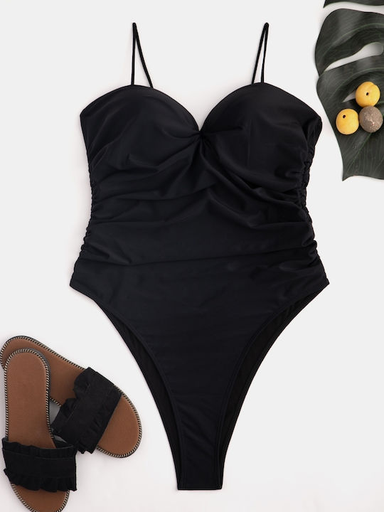 Strapless One Piece Swimsuit Ruching Black Size S Black