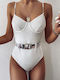 One Piece Swimsuit Velvet Belt White Size L White