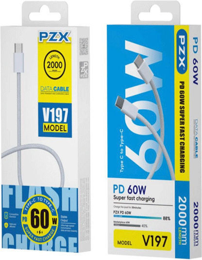 PZX USB 2.0 Cable USB-C male - USB-C 60W Λευκό 2m 2222222256791