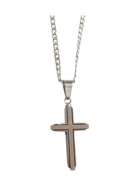 Kalliopi Silver Crucifix Pentru Bărbați Din Oțel Cu Lanț